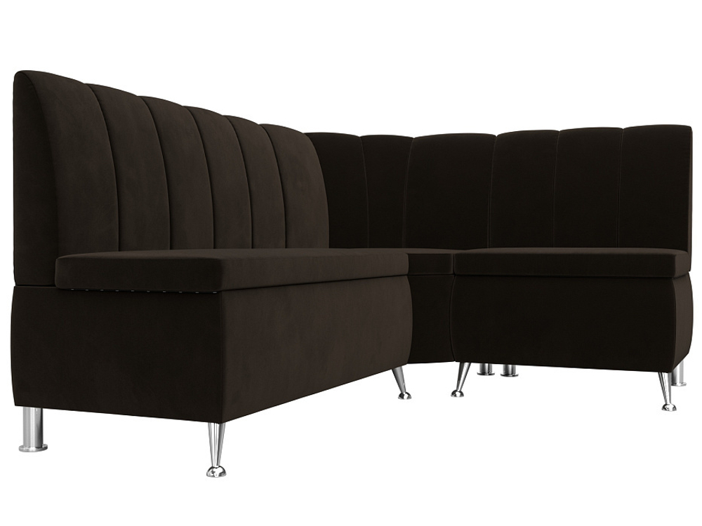 Диван кухонный угловой Кантри правый угол, Коричневый, Микровельвет, 29448