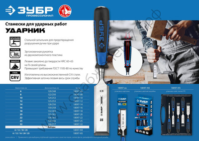 ЗУБР Ударник 4 предм., Набор стамесок-долот (18097-H4)