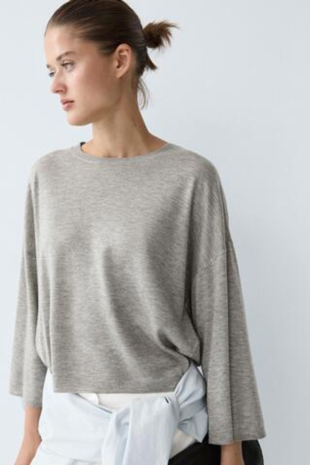 Massimo Dutti Свитер из смесовой шерсти с круглым вырезом, пестро-серый