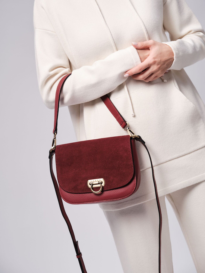Сумка замшевая на плечо кросс-боди бордо