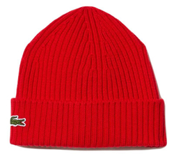 Шапка зимняя Lacoste Unisex Ribbed Wool Beanie - Red