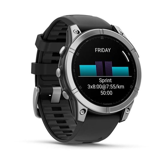 Умные часы Garmin Fenix E, 47 мм, AMOLED, stainless steel with a black silicone band