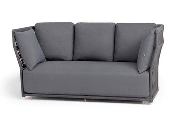 "Лугано" диван 3-местный плетеный из роупа, каркас алюминий темно-серый (RAL7024) муар, роуп темно-серый круглый, ткань темно-серая YB25-0027