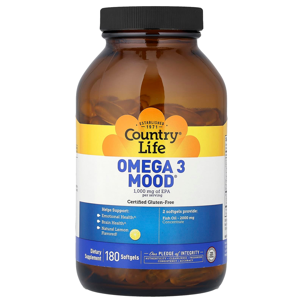 Country Life, Omega 3 Mood®, натуральный лимонный вкус, 180 капсул