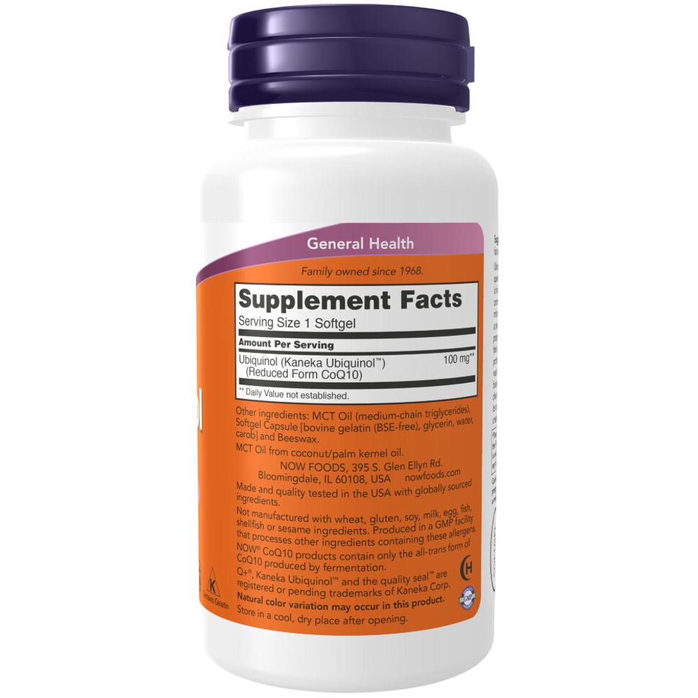 Now Foods Ubiquinol 100 mg 60 softgels, Убихинол, Коэнзим Q10