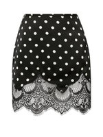 Шелковая мини юбка с кружевом в горох, Черная