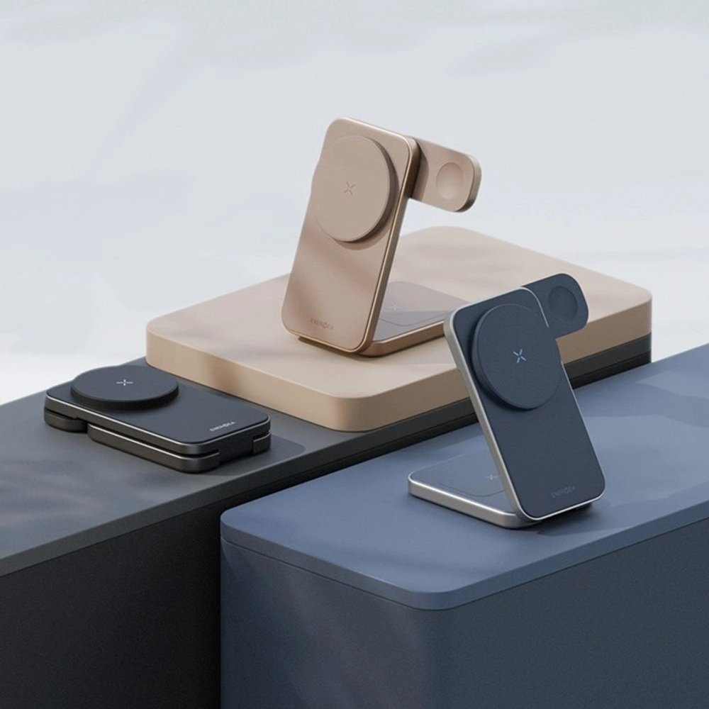 Беспроводное зарядное устройство EnergEA Bazic GoMag Trio PLUS 3in1 magnetic wireless foldable charger Qi2 22.5W, Gunmetal (MAG-TRIOPLUS-GUN)