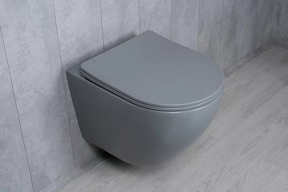 Унитаз подвесной Gid Tr2122TF-Lgm серый матовый, с крышкой микролифт, безободковый, слив-торнадо