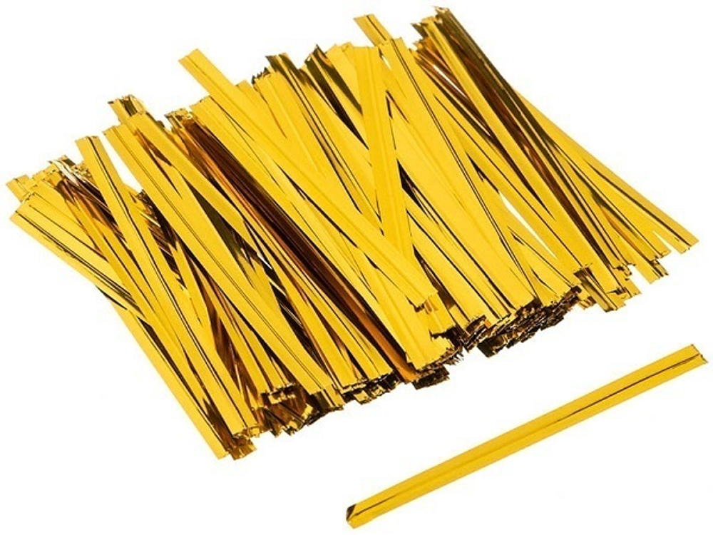 Твист-лента (завязки) для пакетиков золотая, 8 см (100 шт.)