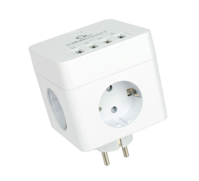 Сетевой фильтр Cablexpert Cube CUBE-4-U4-W, 4 р, 16А, 4хUSB, ур.защиты 2+, коробка белый