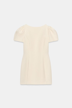 ZARA КОРОТКОЕ ПЛАТЬЕ СО СКЛАДКАМИ И КАРМАНАМИ, ЖЕЛТОВАТО-БЕЛЫЙ