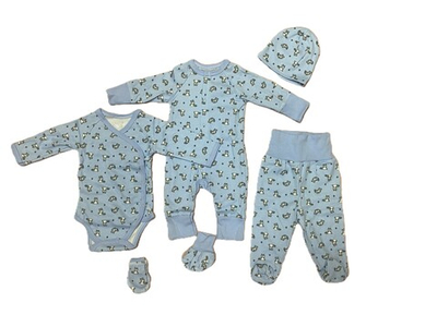 Костюм из 6 предметов из интерлока (100% хлопок): ползунки, боди,комбинезон,шапка,пинетки,царапки на рост 62 см