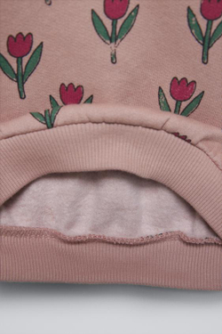 ZARA КОМПЛЕКТ ИЗ ТОЛСТОВКИ С ЦВЕТОЧНЫМ ПРИНТОМ И ЛЕГИНСОВ В РУБЧИК, ТЕРРАКОТОВЫЙ