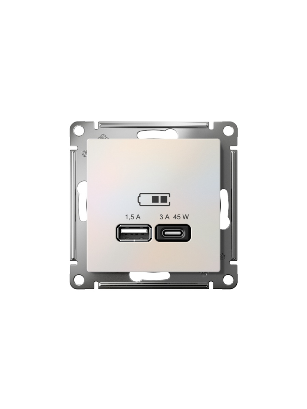 Розетка USB AtlasDesign тип A+C 45Вт QC PD высокоскор. ЗУ механизм жемчуж. SE ATN000429