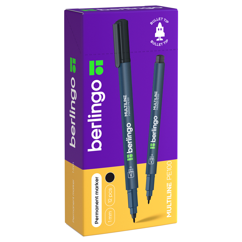Маркер перманентный Berlingo "Multiline PE100" черный, пулевидный, 1мм