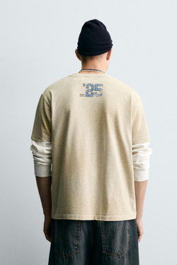 ZARA ФУТБОЛКА С ЭФФЕКТОМ ПОТЕРТОСТИ NFL NEW YORK GIANTS, СЕРЫЙ МЕЛАНЖ