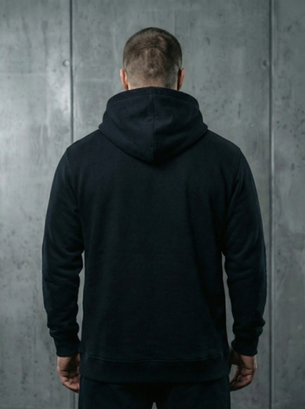 Толстовка с капюшоном и карманом кенгуру мужская LEGENDA Logo Сильный духом черная