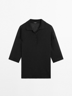 Massimo Dutti Свитер оверсайз с воротником поло, черный