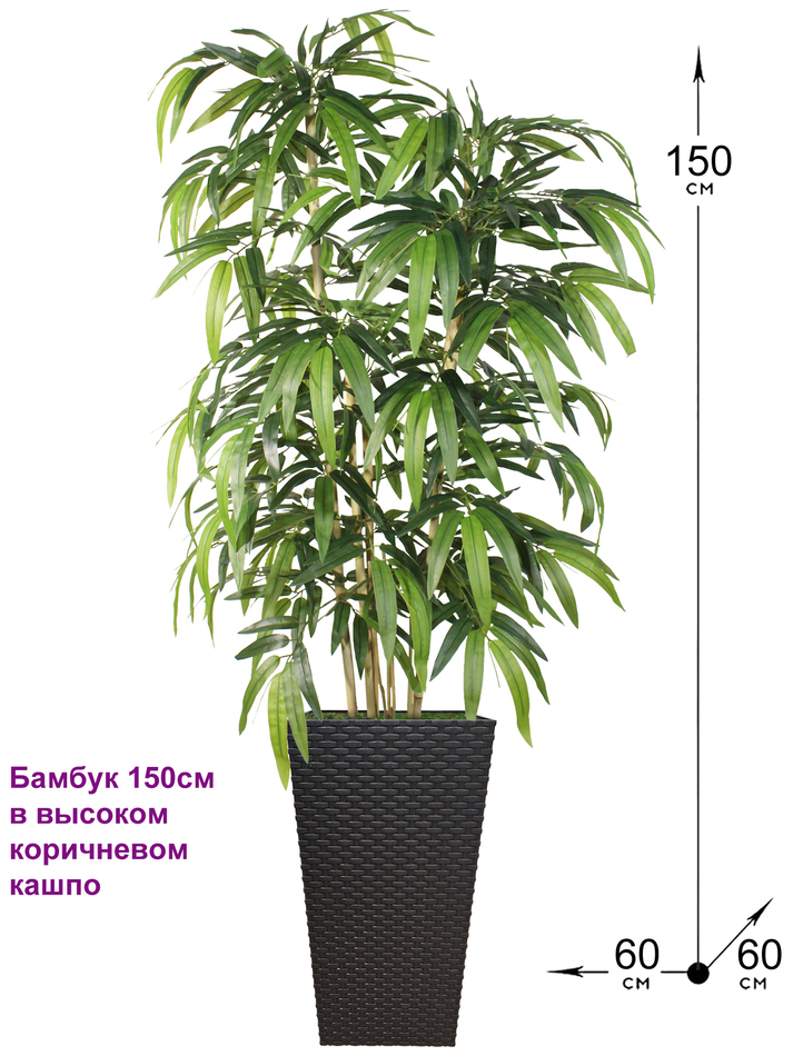 Дерево бамбук 150см в коричневом кашпо ротанг