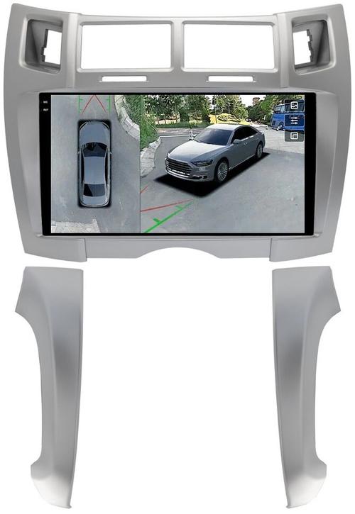Магнитола для Toyota Vitz 2, Yaris 2 2005-2011 (рамка серебро тип 2) - Teyes CC3-2K-360 на Android 10, Быстрая, 2K QLED, CarPlay, 4G SIM-слот, 4 камеры в комплекте
