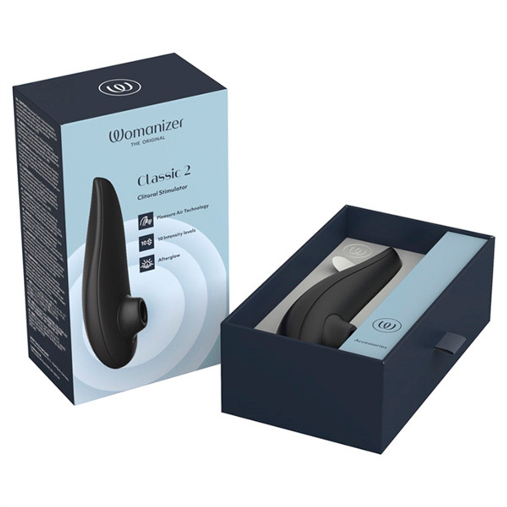 Черный вакуум-волновой стимулятор для клитора Womanizer Classic 2 Black WZ222SG9