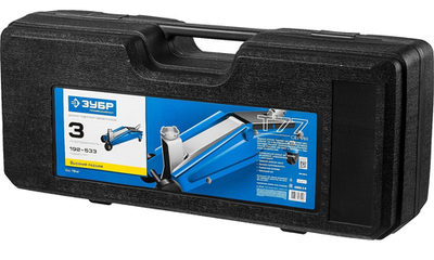 ЗУБР Т-77, 3 т, 192 - 533 мм, подкатной домкрат с высоким подъемом в кейсе, Профессионал (43055-3-K)