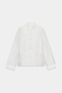 ZARA АТЛАСНАЯ РУБАШКА С ЗАСТЕЖКОЙ НА ПЕТЛИ ZW COLLECTION, БЕЛЫЙ