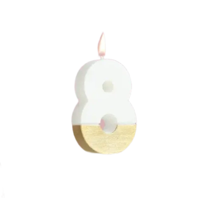 Свеча в торт "Манхеттен", цифра "8", белая с золотом