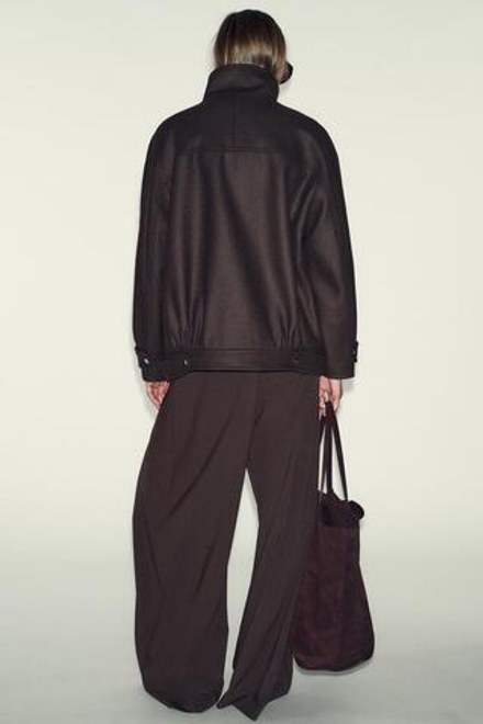 ZARA БОМБЕР ИЗ ШЕРСТИ С ВЫСОКИМ ВОРОТНИКОМ, КОРИЧНЕВЫЙ