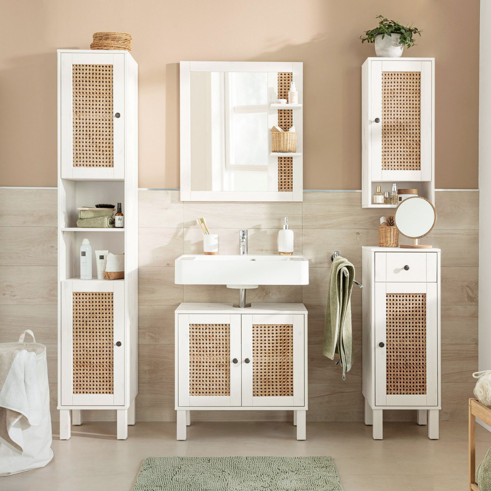 Шкаф навесной Roan 1 дв. с ротангом, белый