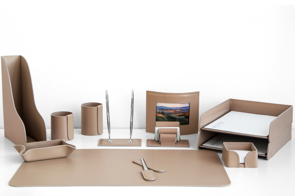 Настольный набор для руководителя 12 предметов из кожи цвет cafe latte