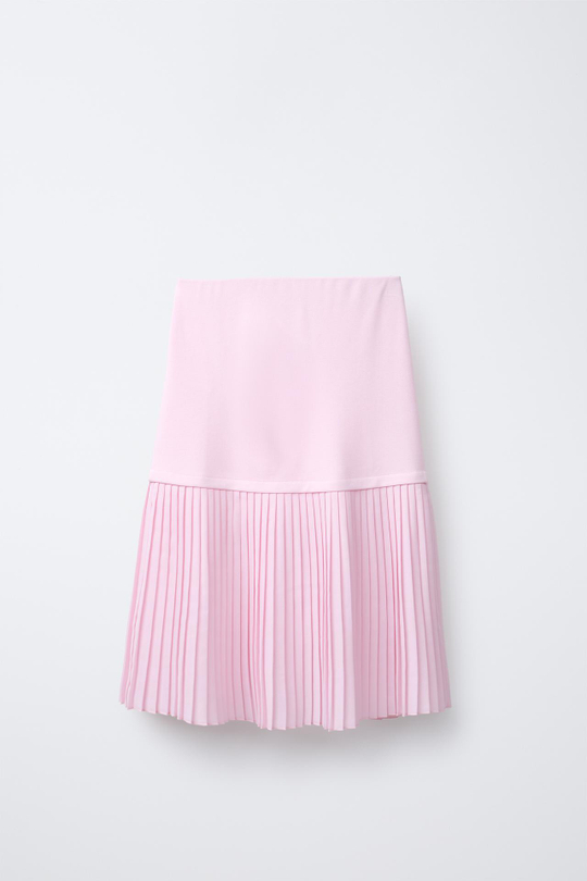 ZARA ПЛИССИРОВАННАЯ ЮБКА МИДИ, РОЗОВЫЙ