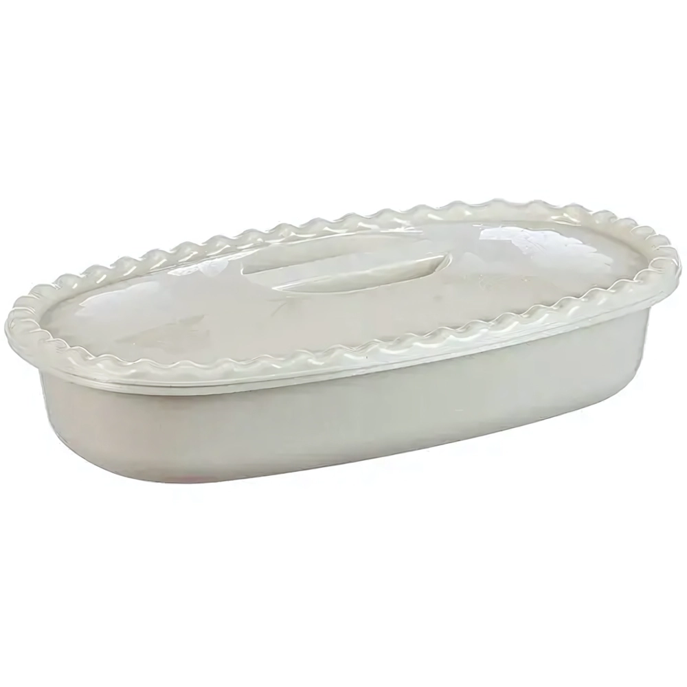 Миска прямоугольная 2,7 л с крышкой белый ротанг