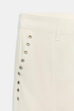ZARA БРЮКИ STRAIGHT FIT С НИЗКОЙ ПОСАДКОЙ И ЛЮВЕРСАМИ, ЖЕЛТОВАТО-БЕЛЫЙ