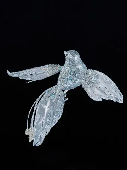 Елочное украшение Птица счастья 18*25 см., на клипсе, серебро, бисер, Christmas DeLuxe (88897)