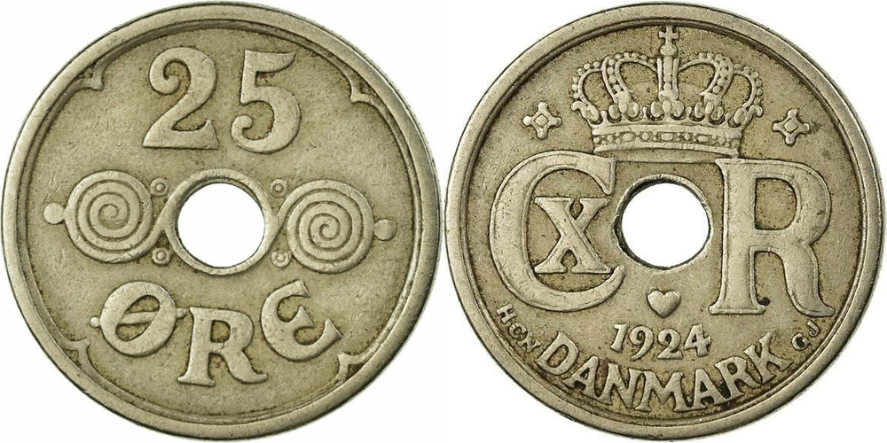 Дания 25 эре, 1924 - 1947 Король Кристиан X XF