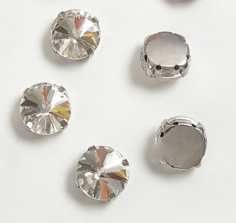 Стразы пришивные стекло в оправе, d 12 мм, серебро