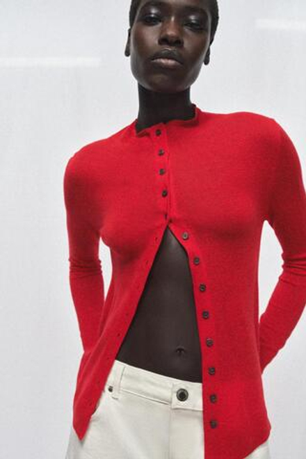ZARA КАРДИГАН ИЗ СВЕРХТОНКОГО ТРИКОТАЖА, КРАСНЫЙ