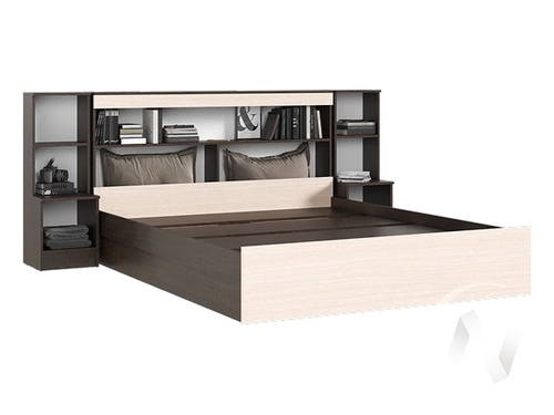 Кровать 1;6м с надстройкой с тумбами Спальня Бася (венге/дуб беленый)