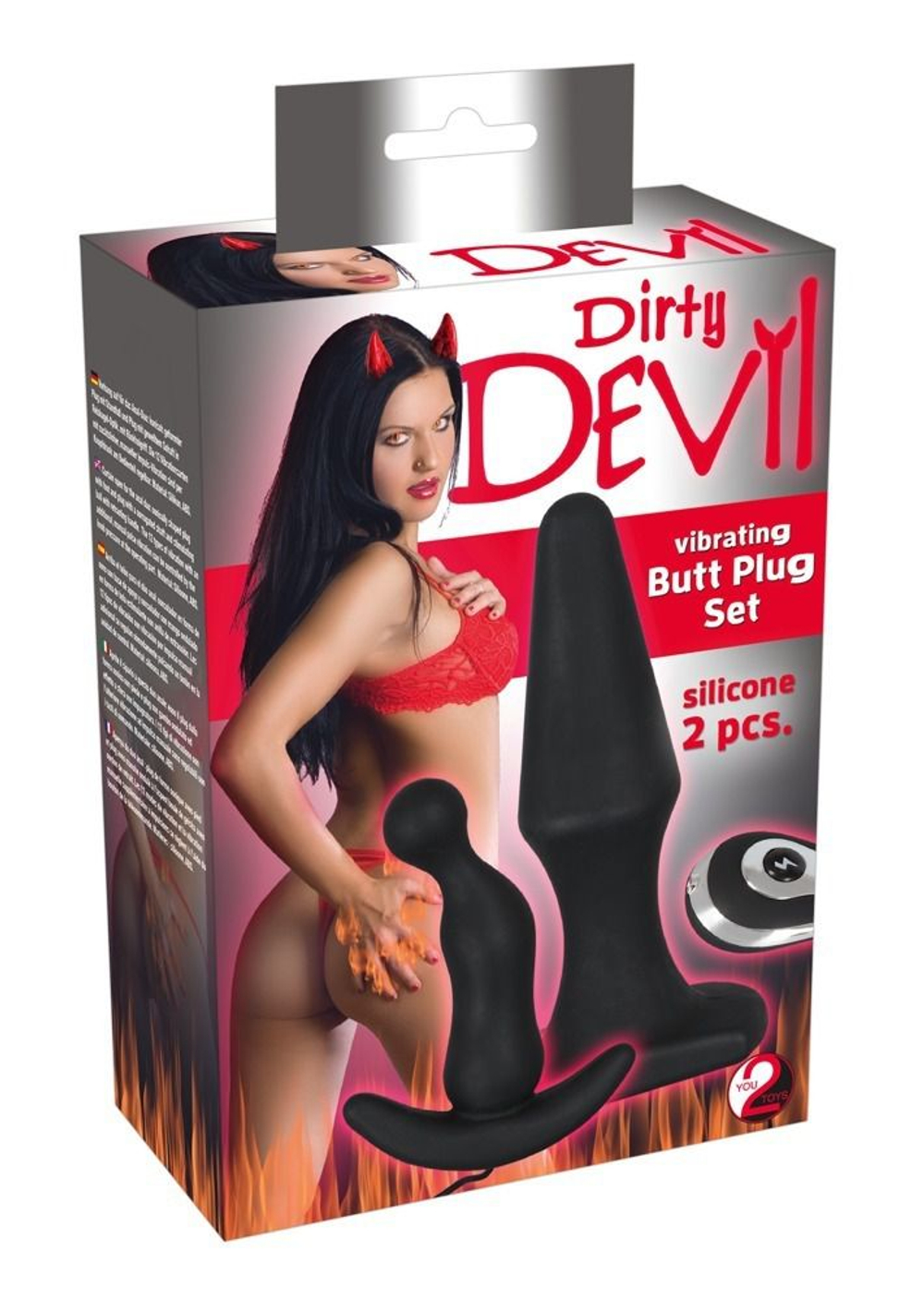 Набор из 2 анальных втулок с вибрацией Dirty Devil Vibrating Butt Plugs (Цвет: черный)