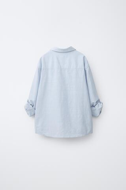 ZARA РУБАШКА ИЗ ХЛОПКА В ПОЛОСКУ, СИНИЙ