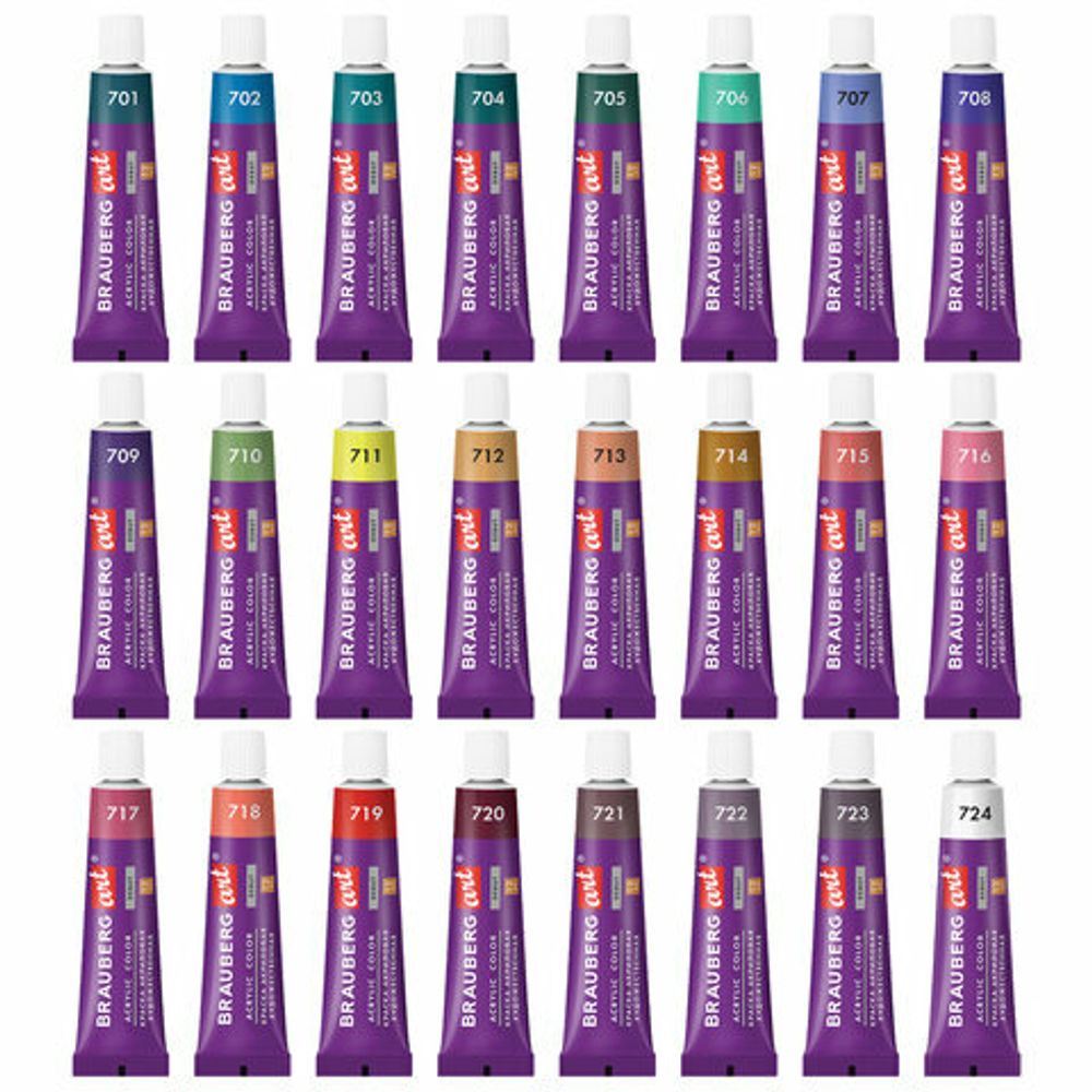 Краски акриловые художественные 24 ПАСТЕЛЬНЫХ цвета в тубах по 12 мл, BRAUBERG ART "DEBUT", 192408