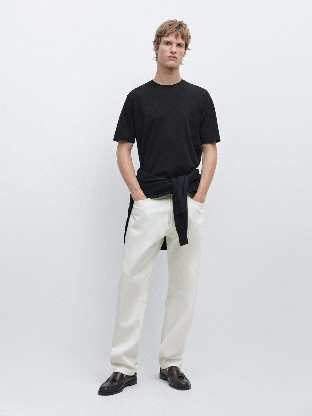 Massimo Dutti Хлопковая футболка с коротким рукавом, темно-синий