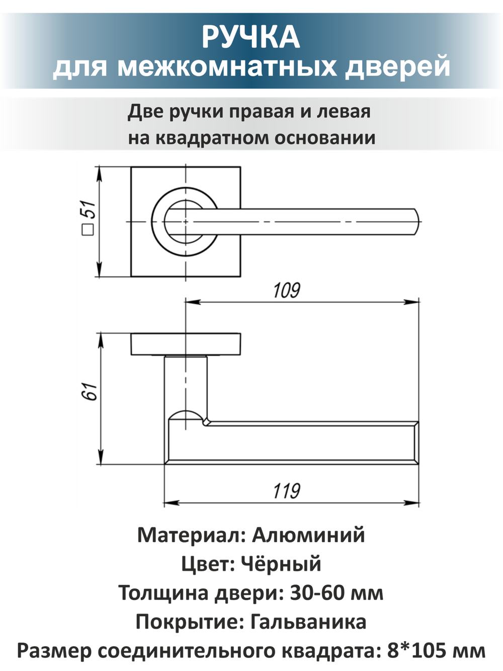 Комплект фурнитуры для межкомнатных дверей чёрный POLO