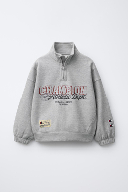 ZARA X CHAMPION ® ТОЛСТОВКА С НАДПИСЬЮ, СЕРЫЙ МЕЛАНЖ