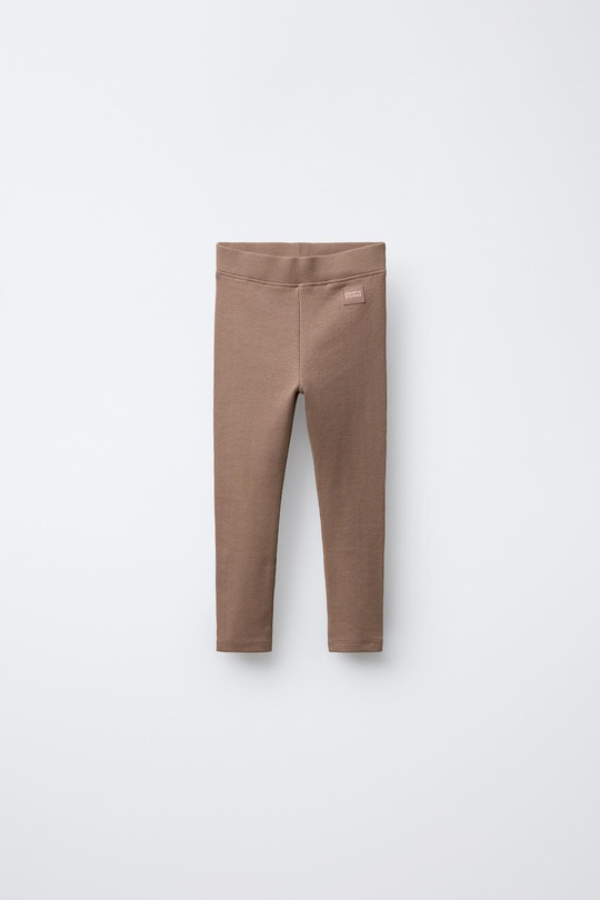 ZARA ЛЕГИНСЫ В РУБЧИК С НАШИВКОЙ, РЫЖЕВАТО-КОРИЧНЕВЫЙ