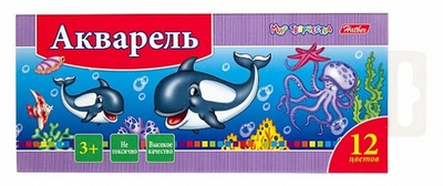 Краски Акварель медовые полусухие 12 цв. Hatber-Дельфины- без кисти в картонном пенале