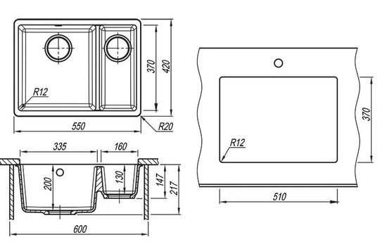 Кухонная мойка FLORENTINA ВЕГА 335/160 грей