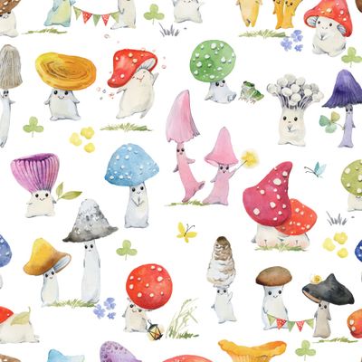 Милые грибочки акварельный принт. Мухоморы.