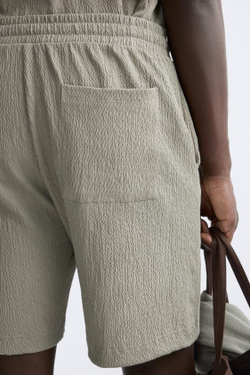 ZARA ШОРТЫ ИЗ РЕЛЬЕФНОЙ ТКАНИ, МЯГКИЙ ЗЕЛЕНЫЙ